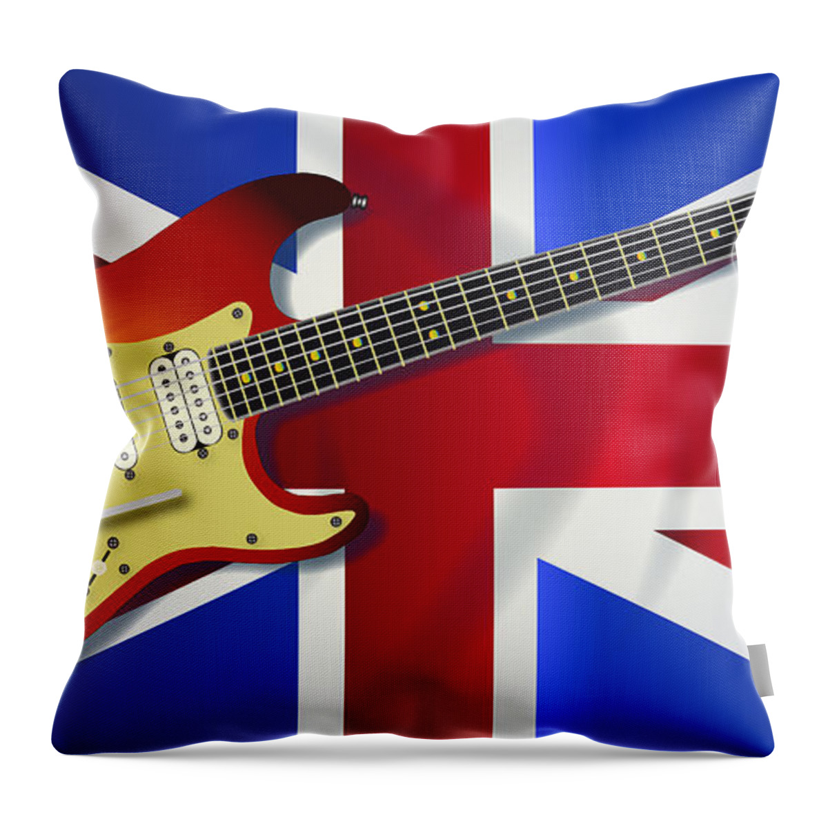 Union Throw Pillow featuring the digital art Union Jack Flag And Electric Guitar by Bigalbaloo Stock