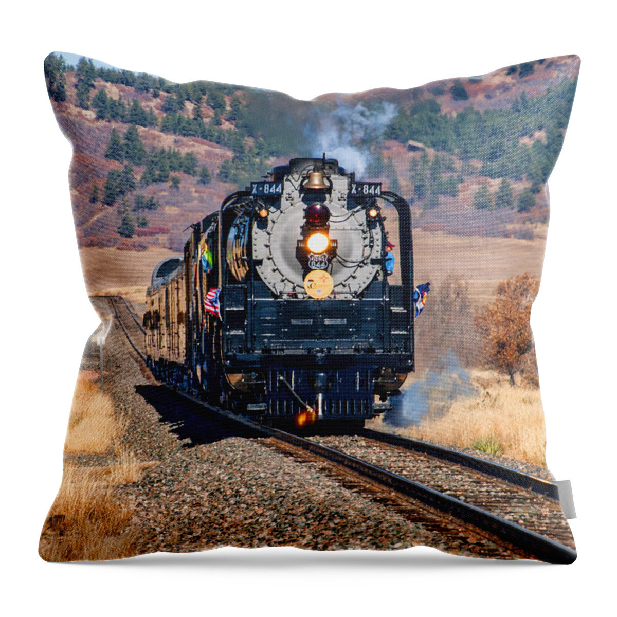 Locomotive Throw Pillow featuring the photograph Union Pacific 844 by Alana Thrower
