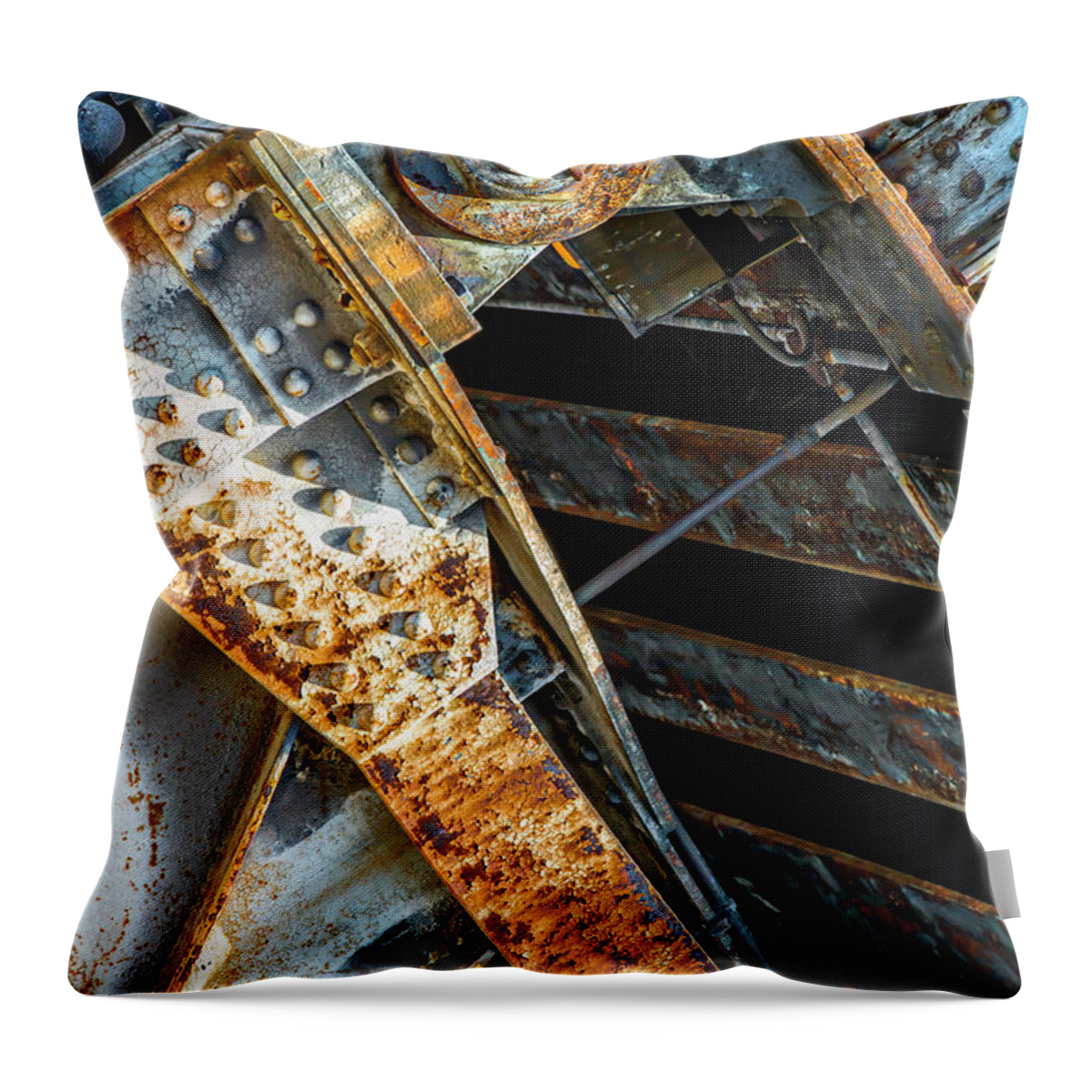 #chicago #architecture #downtown #abstract #design #art #photography #design #abstractarchitecturalphotography #train #bridge #metra Throw Pillow featuring the photograph Union Pacific North Metra train bridge DSC_9832 by Raymond Kunst