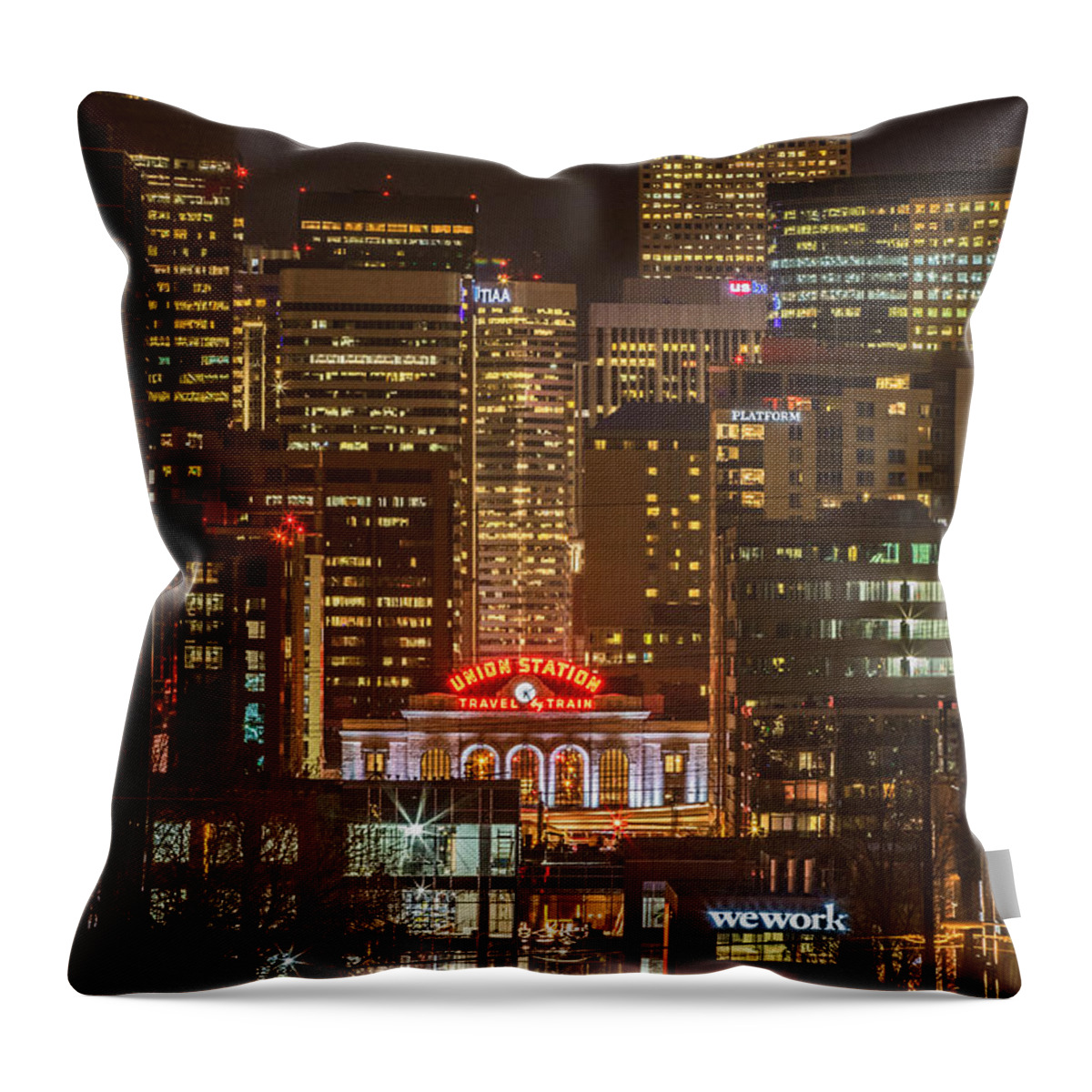 Urban Throw Pillow featuring the photograph Union Station at Night by Kristal Kraft