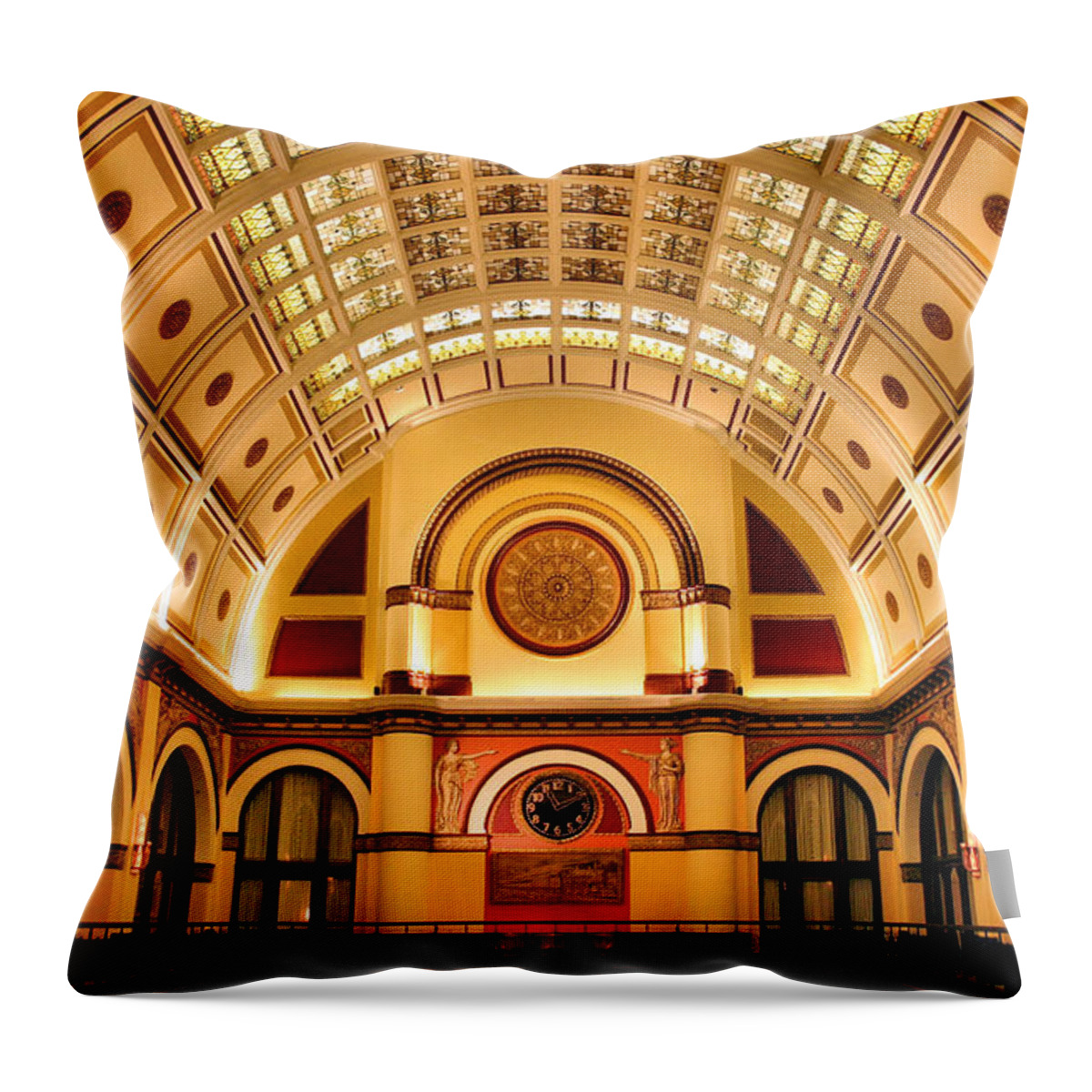 Historical Throw Pillow featuring the photograph Union Station Balcony by Kristin Elmquist