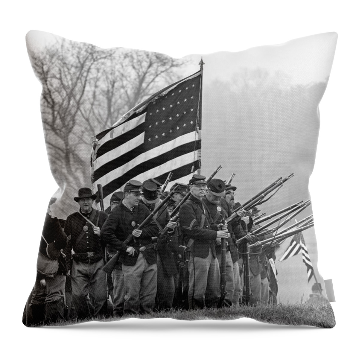Civil War Throw Pillow featuring the photograph Union Troops by Alan Raasch