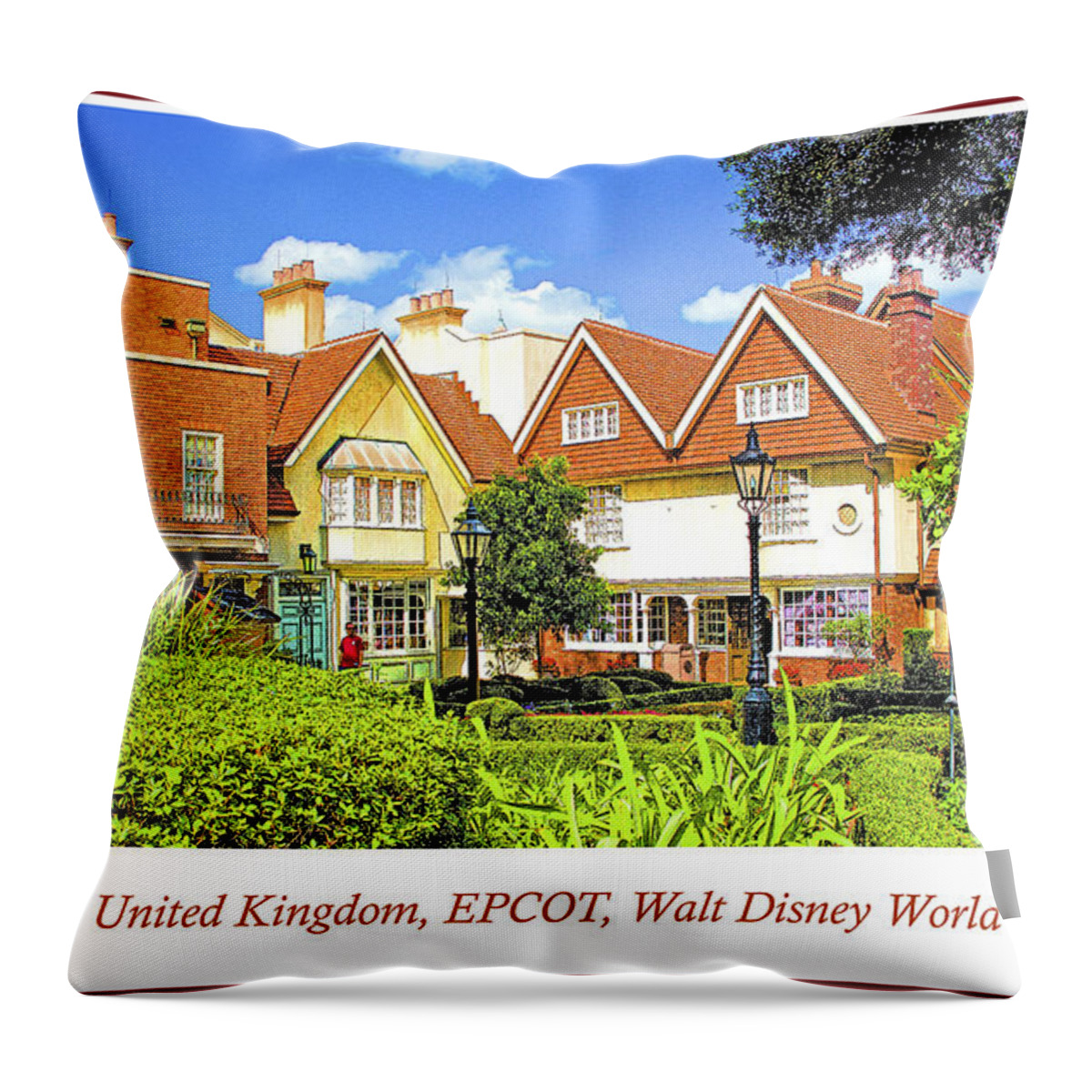 United Kingdom Throw Pillow featuring the photograph United Kingdom Buildings, EPCOT, Walt Disney World by A Macarthur Gurmankin