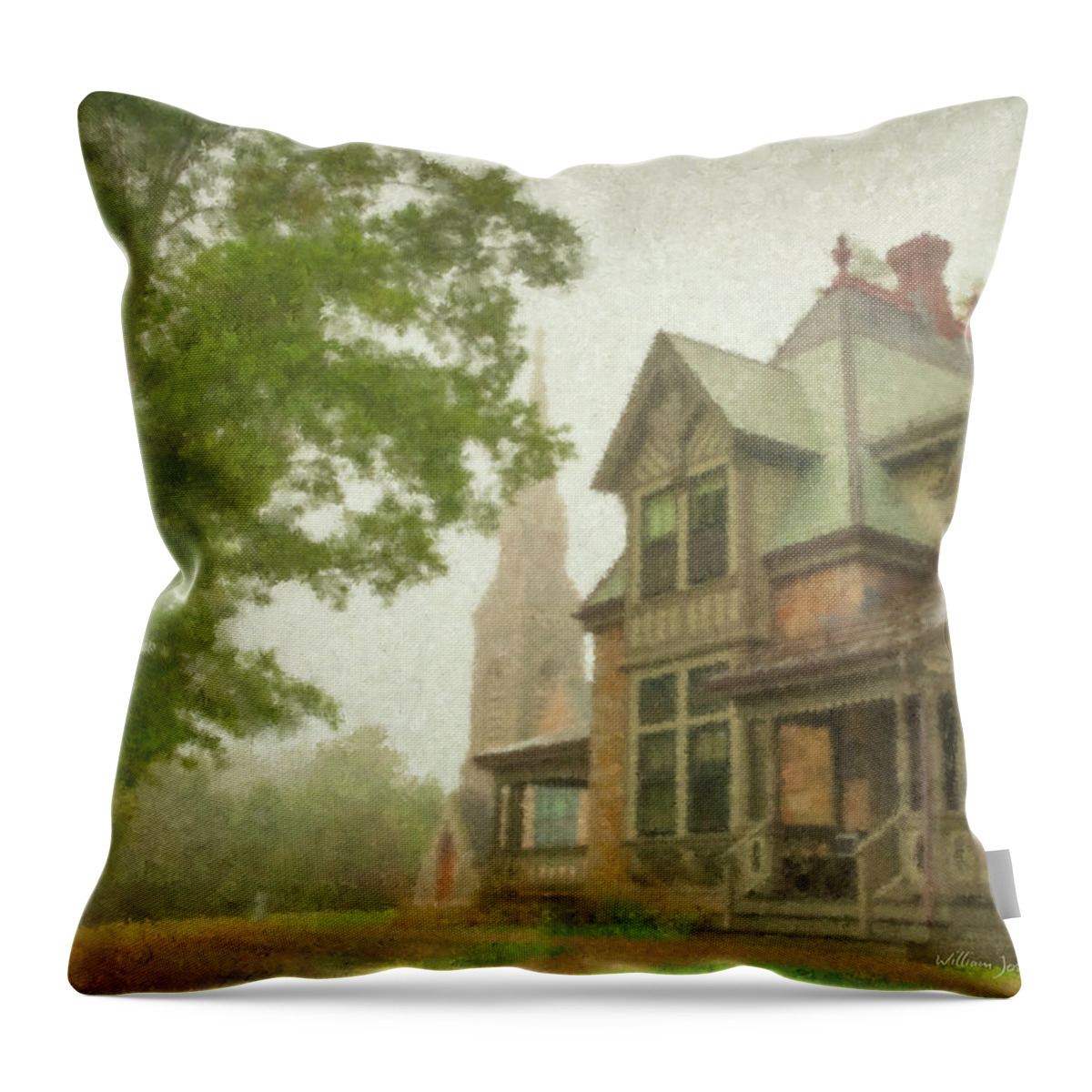 Church Throw Pillow featuring the painting Unity Church of North Easton by Bill McEntee