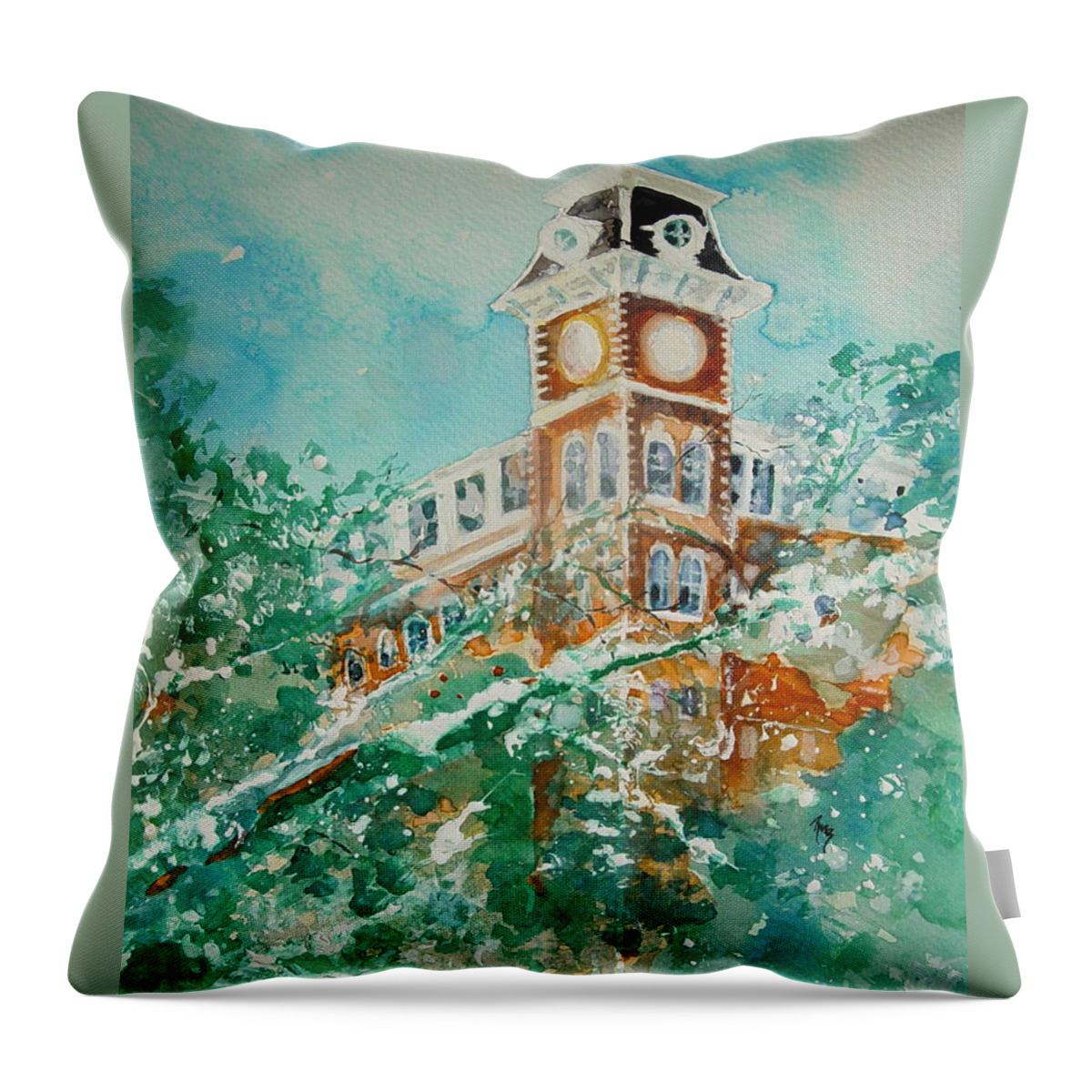 Architecture Throw Pillow featuring the painting Ice On Old Main 1 by Robin Miller-Bookhout
