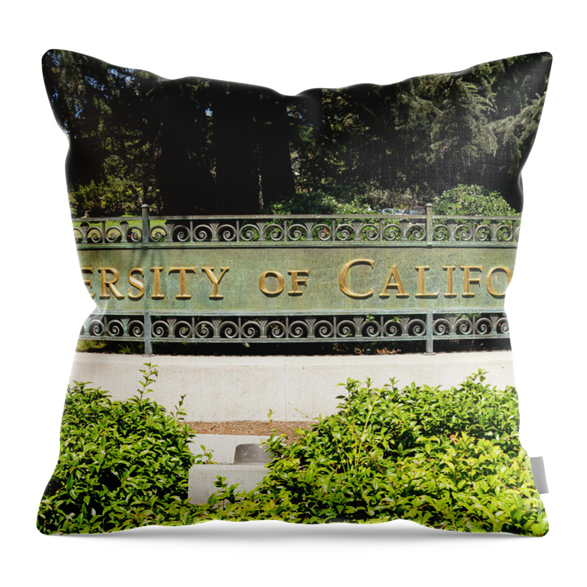 Wingsdomain Throw Pillow featuring the photograph University of California Berkeley West Entrance Sign DSC4611 by Wingsdomain Art and Photography