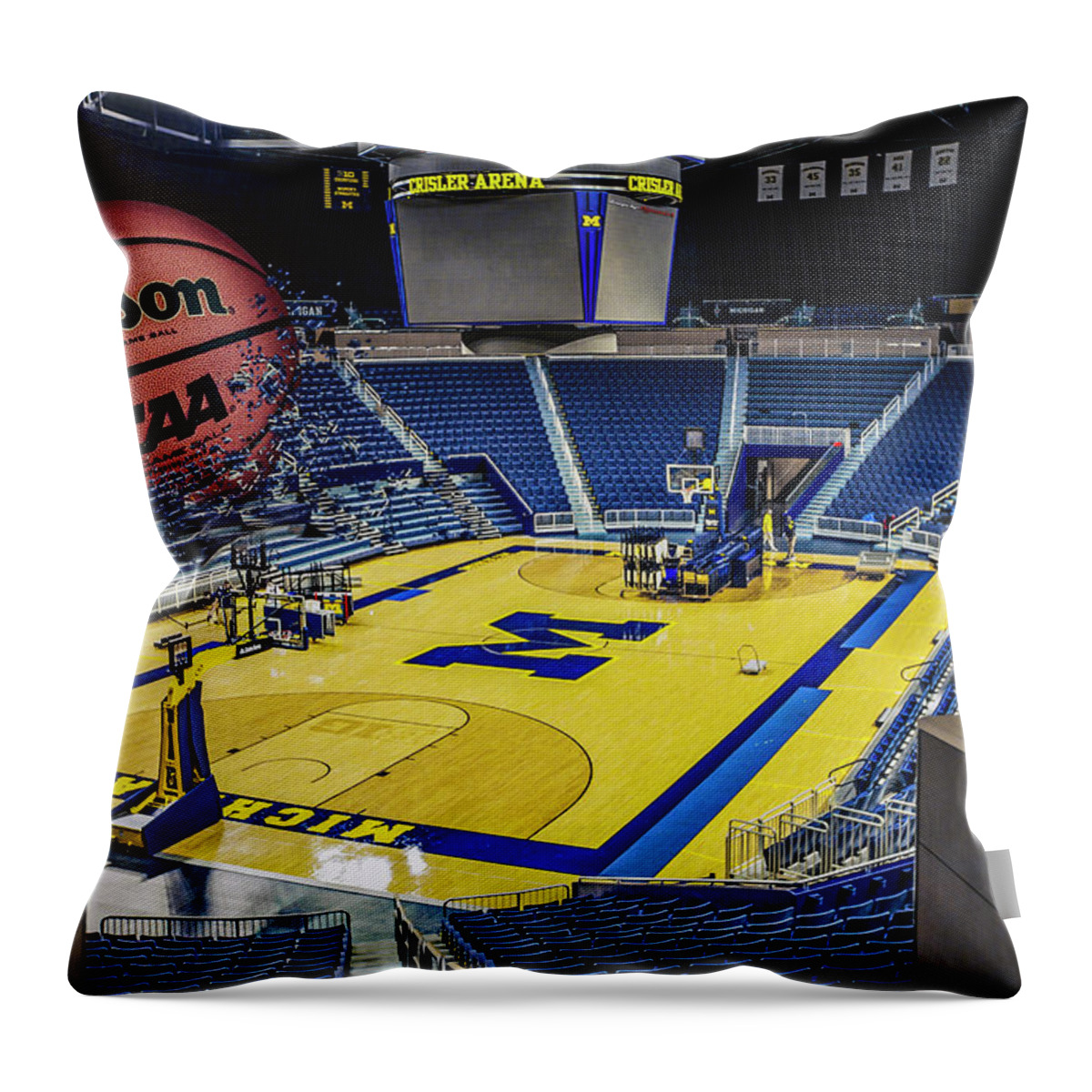 University Of Michigan Basketball Throw Pillow featuring the digital art University of Michigan Basketball by Nicholas Grunas
