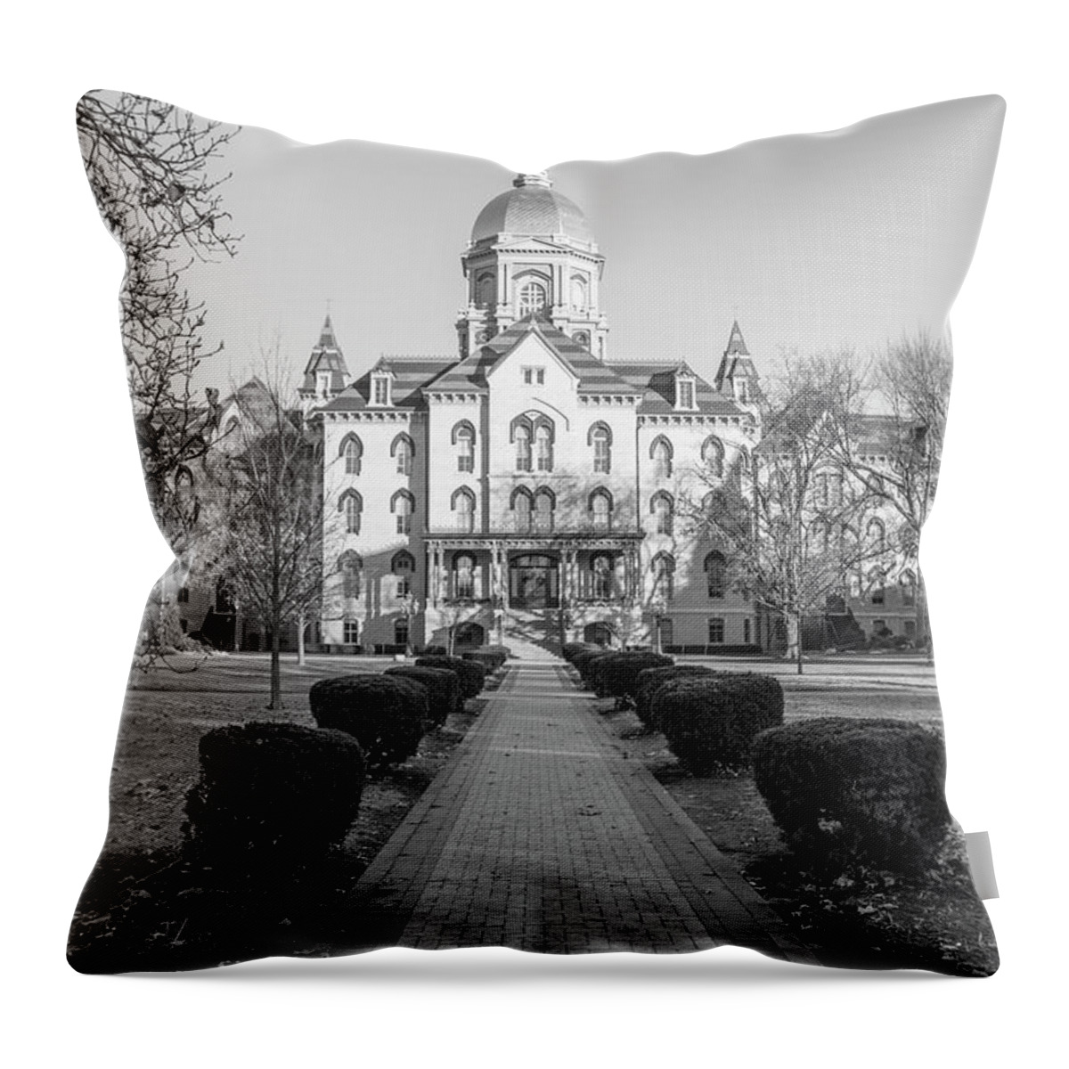 American University Throw Pillow featuring the photograph University of Notre Dame Dome with Pathway by John McGraw