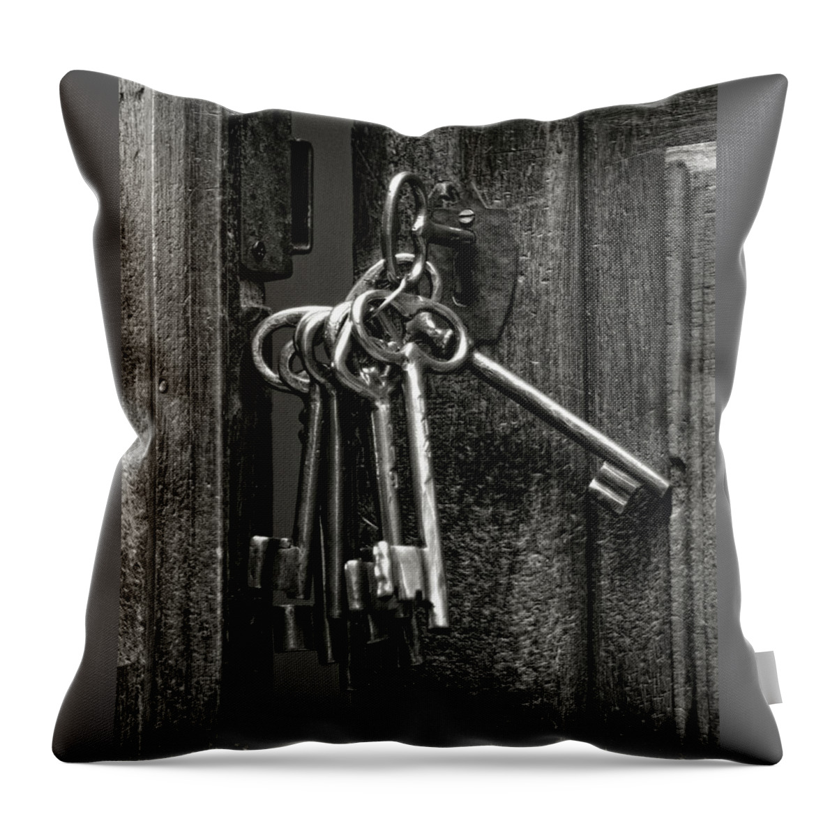 Door Throw Pillow featuring the photograph Unlocked - Keys and Opened Door by Mitch Spence