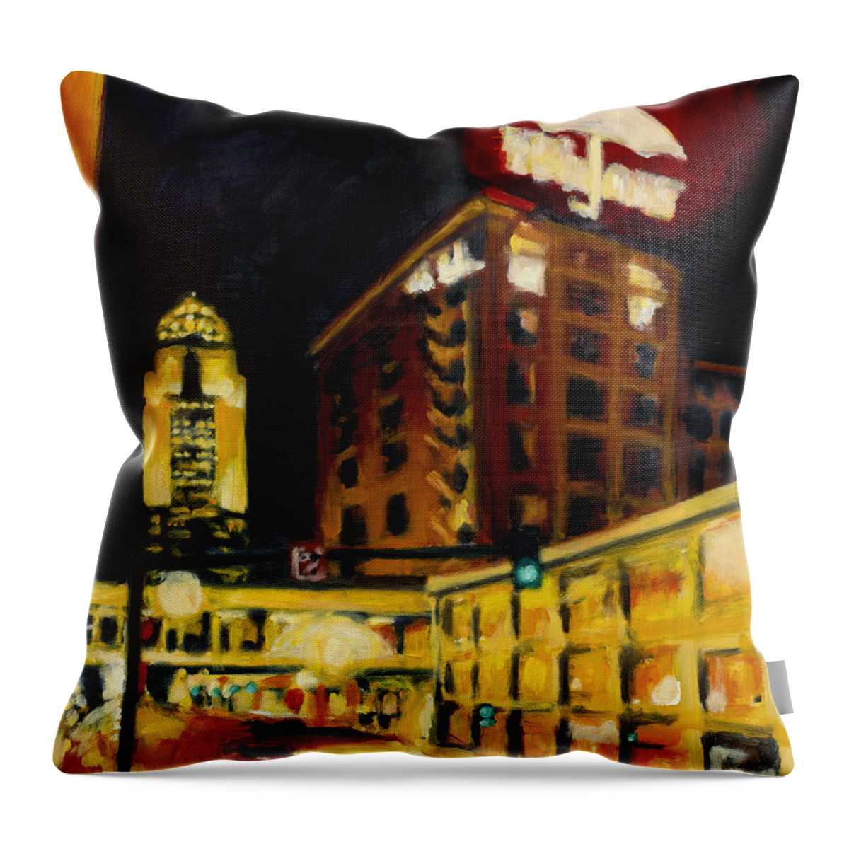 Rob Reeves Throw Pillow featuring the painting Untitled in Red and gold by Robert Reeves