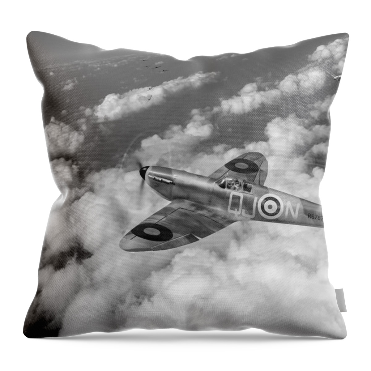 Spitfire Mk I Throw Pillow featuring the digital art Up against it black and white version by Gary Eason