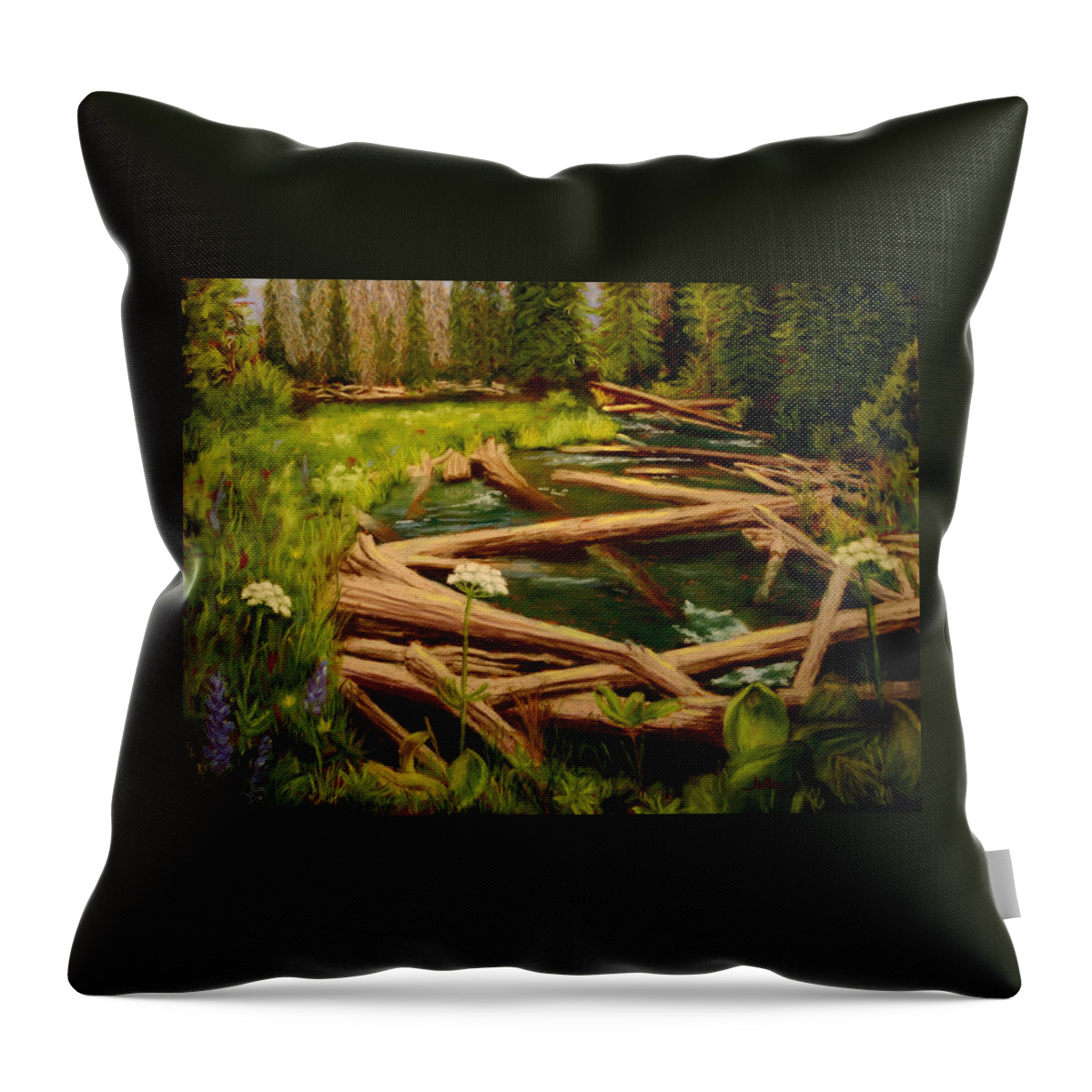 River Throw Pillow featuring the painting Upper Deschutes by Nancy Jolley