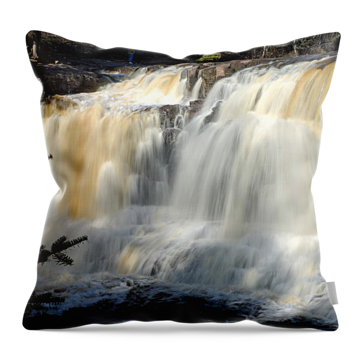 Gooseberry Falls State Park Throw Pillow featuring the photograph Upper Falls Gooseberry River by Larry Ricker