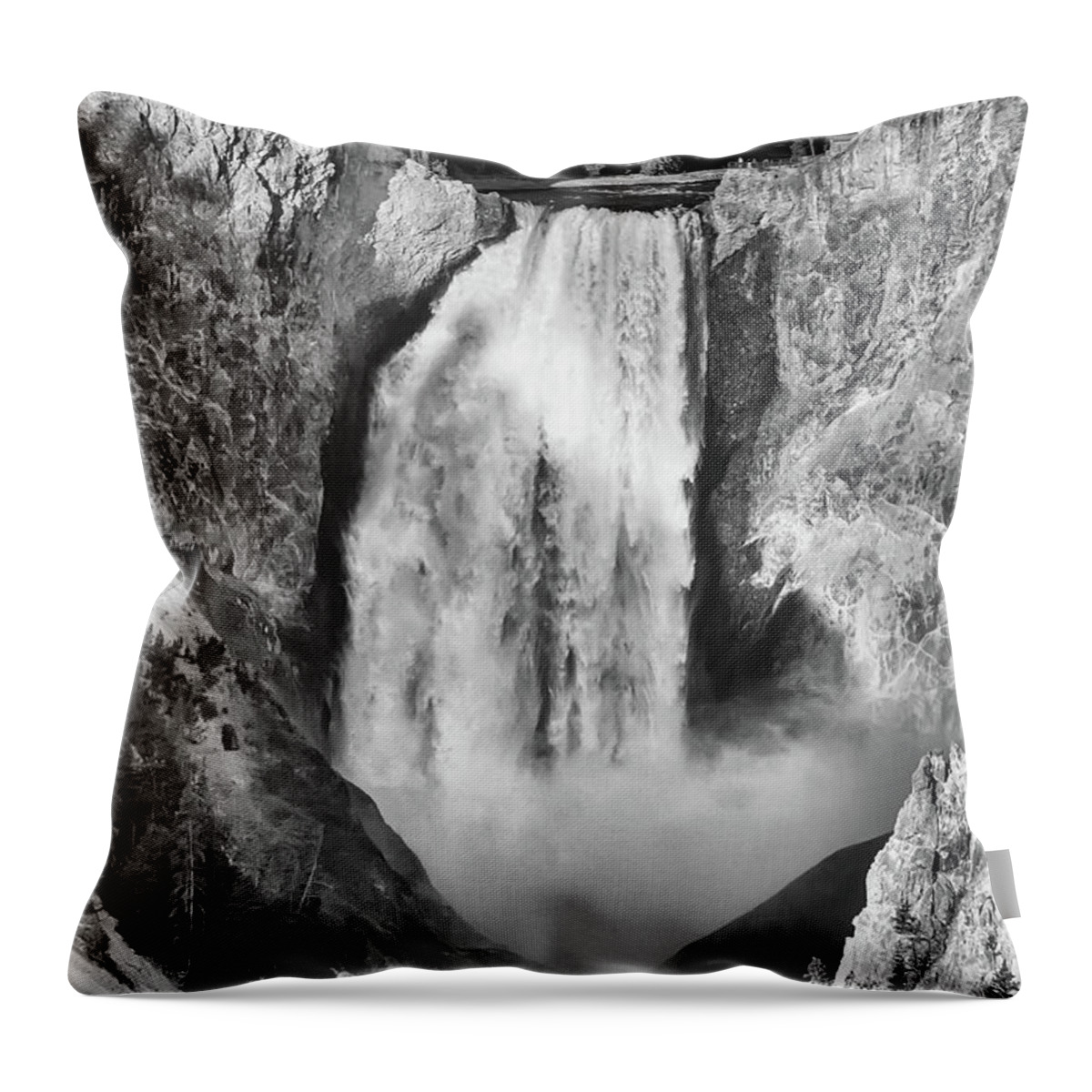 Black White Throw Pillow featuring the photograph Upper Yellowstone Falls in Black and White by James BO Insogna