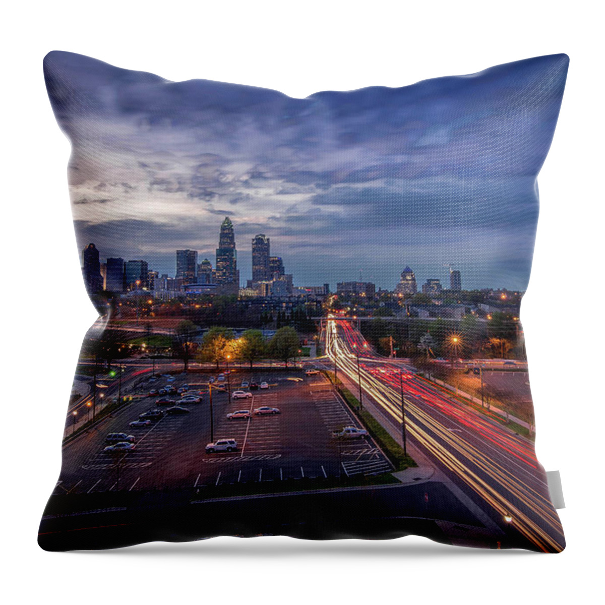 Charlotte Throw Pillow featuring the photograph Uptown Charlotte Rush Hour by Serge Skiba