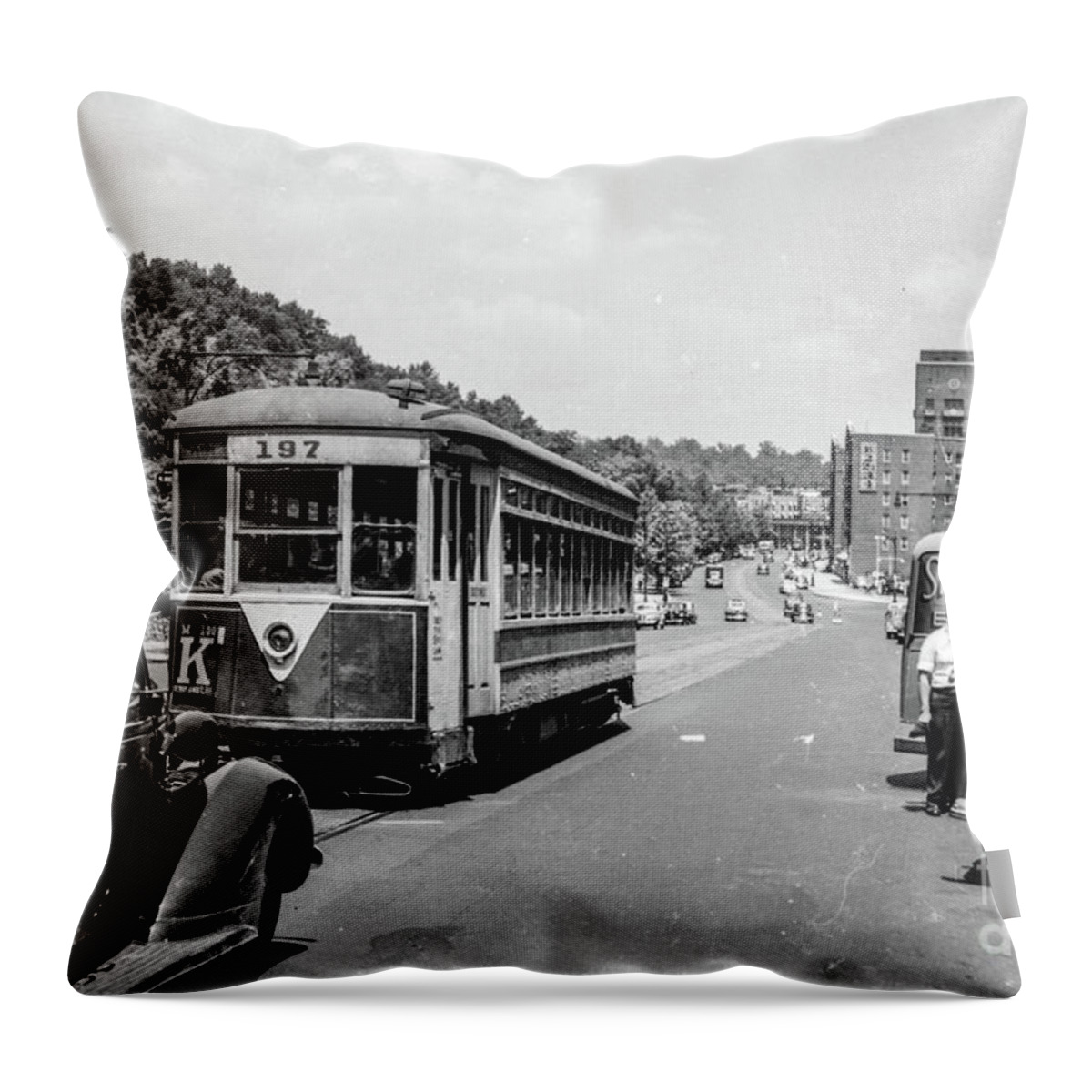 1940's Throw Pillow featuring the photograph Uptown Trolley near 193rd Street by Cole Thompson