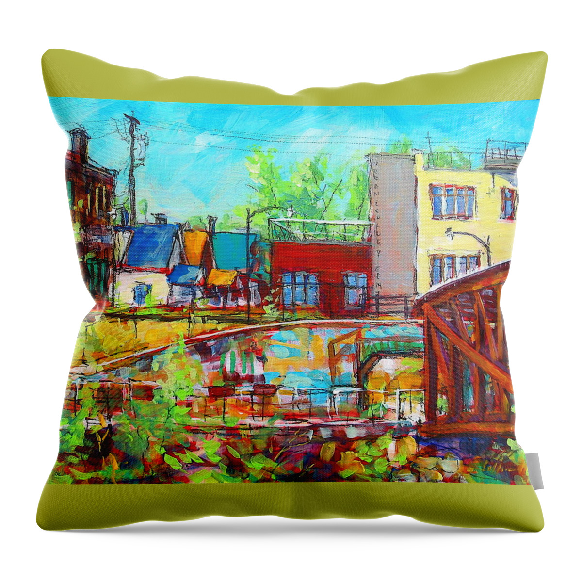Urban Ecology Center Throw Pillow featuring the painting Urban Exposer by Les Leffingwell