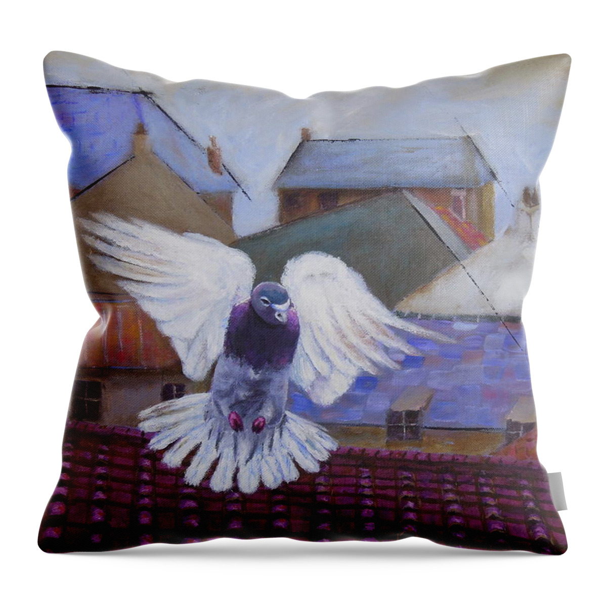 Art Throw Pillow featuring the painting Urban Pigeon by Shirley Wellstead