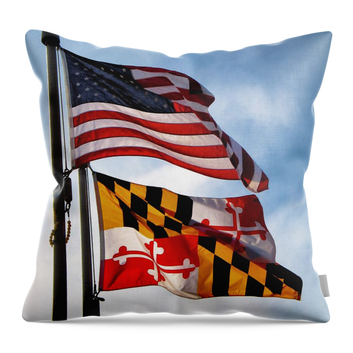 Flag Throw Pillow featuring the photograph US and Maryland Flags by William Kuta