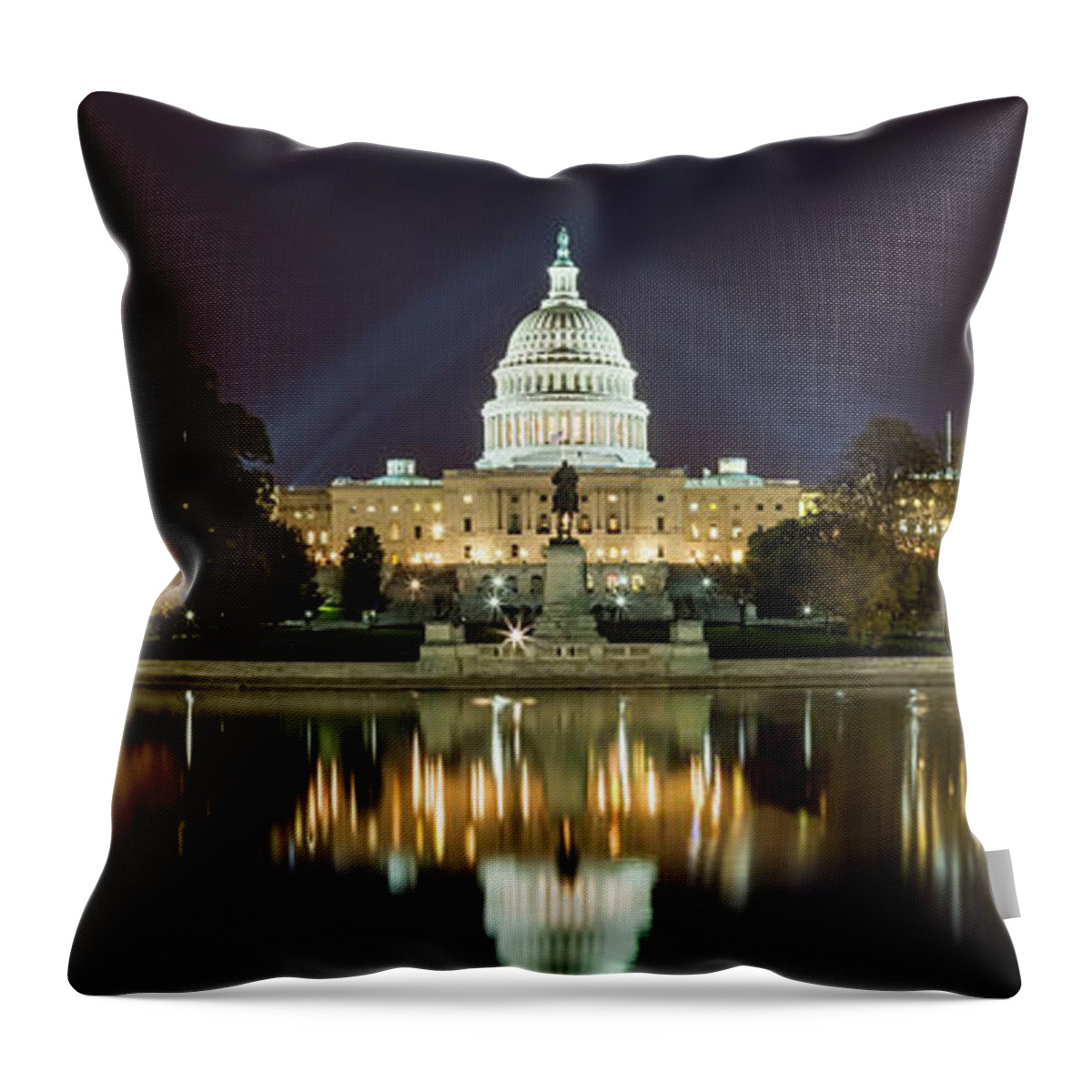 Architecture Throw Pillow featuring the photograph US Capitol Night Panorama by Val Black Russian Tourchin