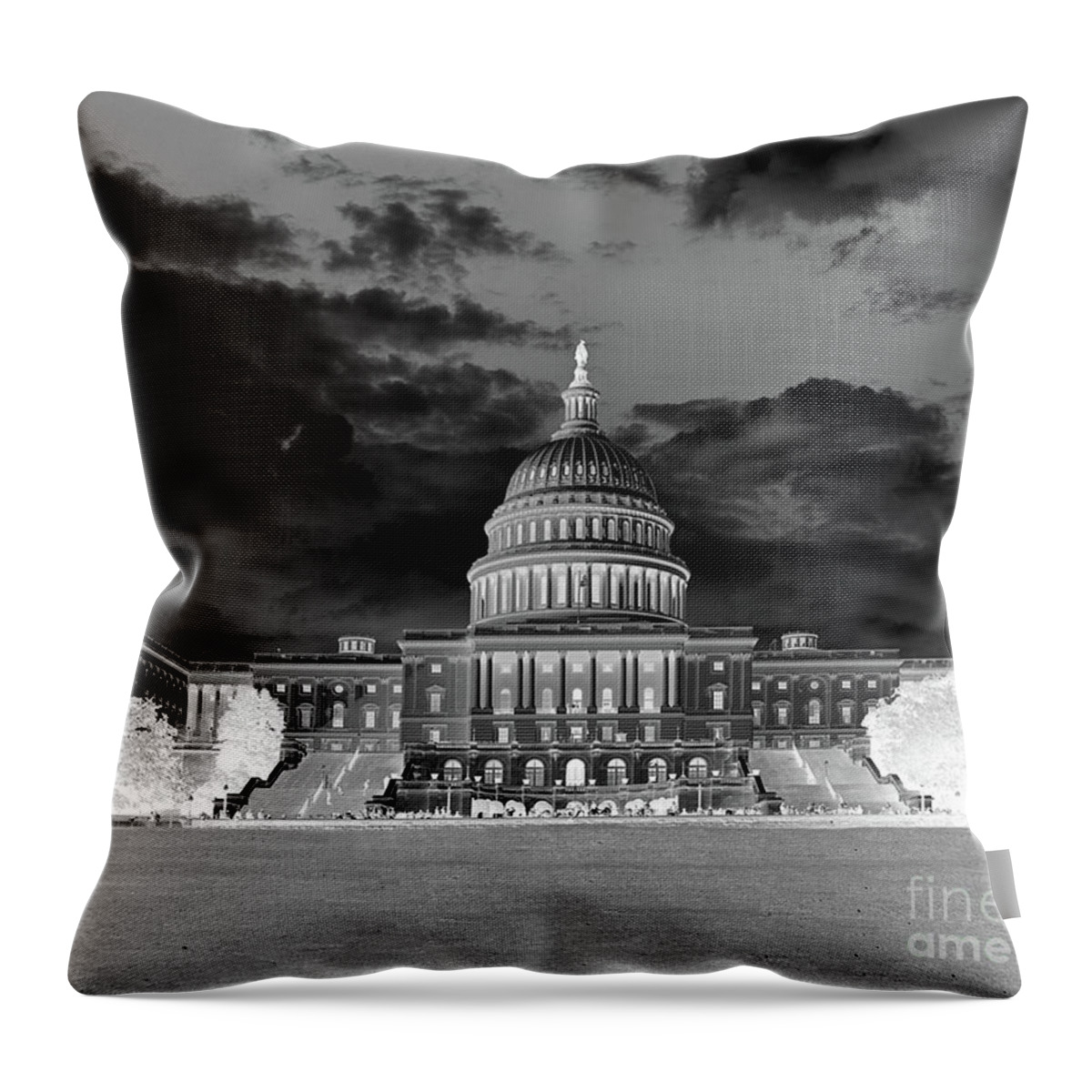 Congress Throw Pillow featuring the photograph US Capitol Washington DC Negative by Kimberly Blom-Roemer