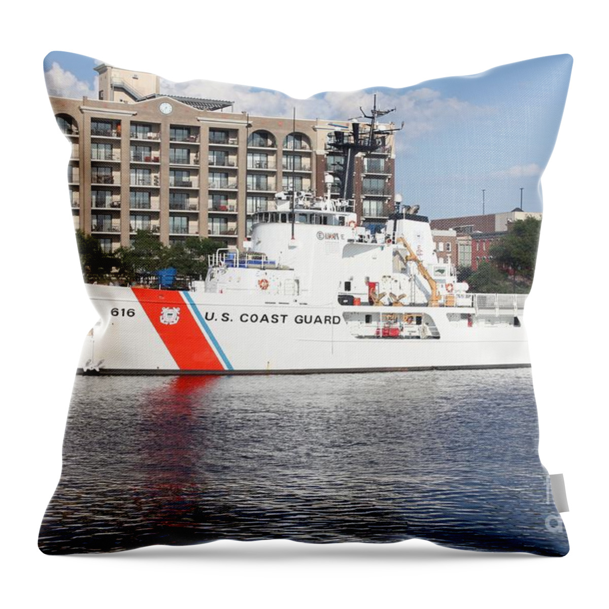Us Coast Guard On Cape Fear River Throw Pillow featuring the photograph Us Coast Guard On Cape Fear River by John Telfer