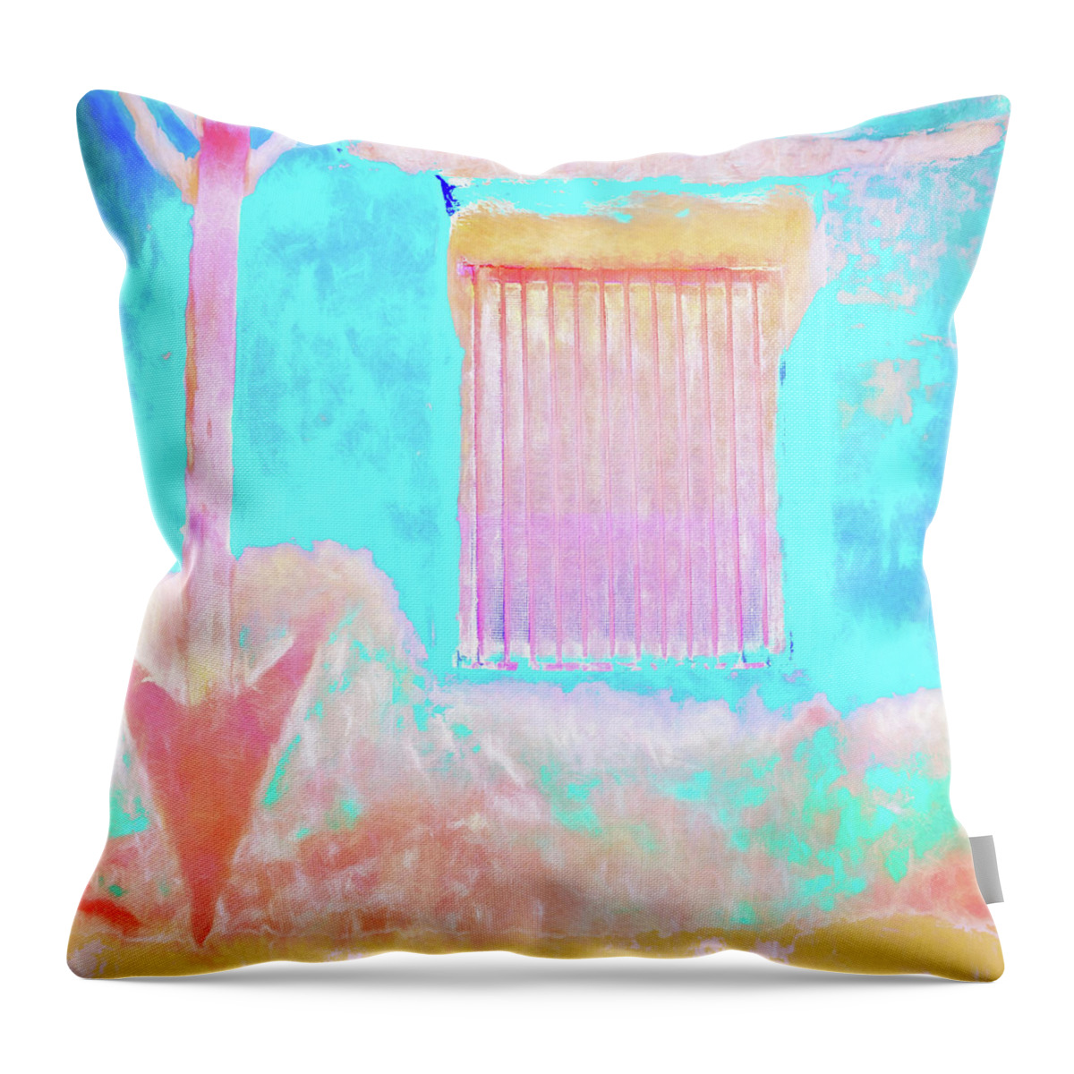 Colorful Walls Throw Pillow featuring the mixed media Used to be Larry's Painterly Effect by Carol Leigh