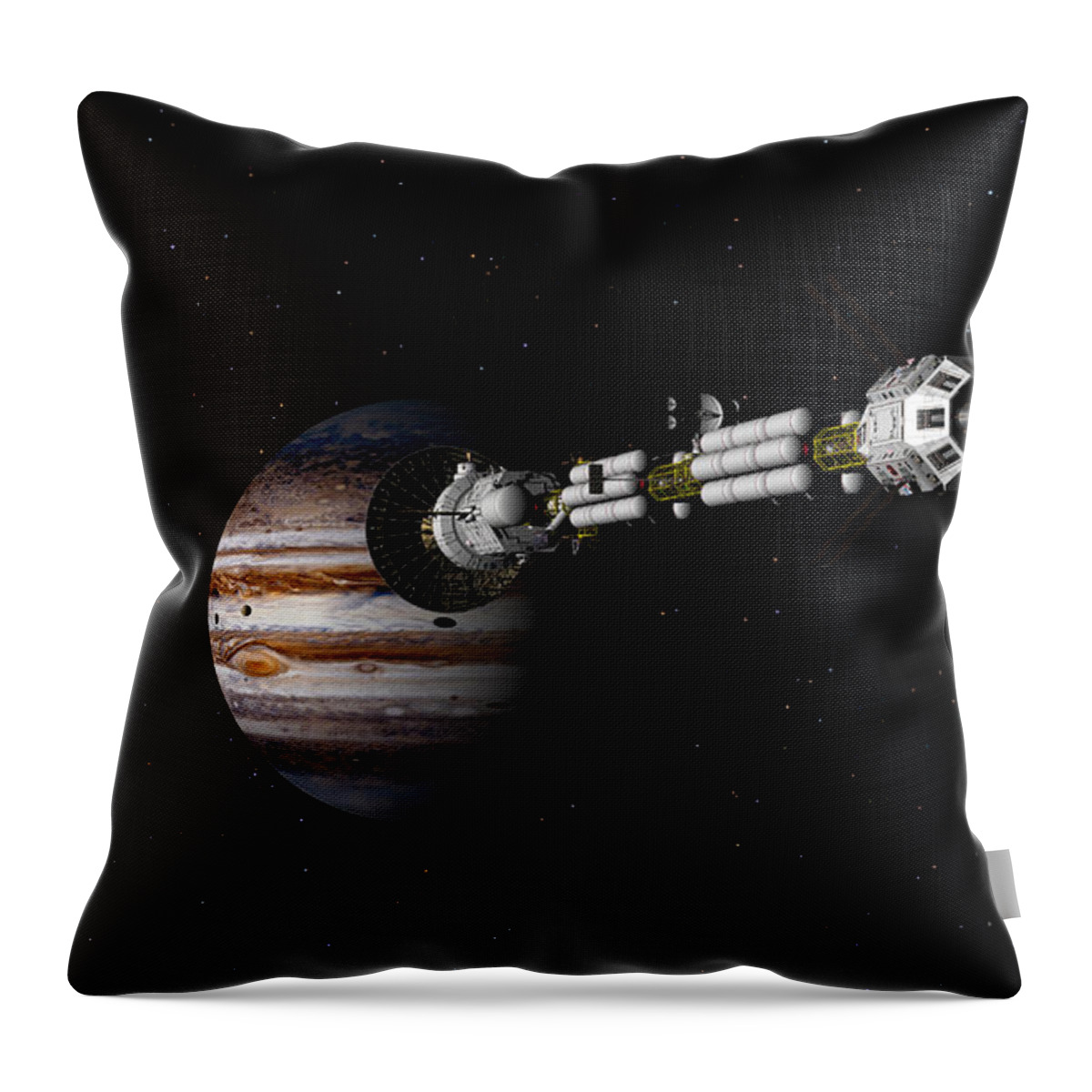 Spaceship Throw Pillow featuring the digital art USS Savannah approaching Jupiter by David Robinson