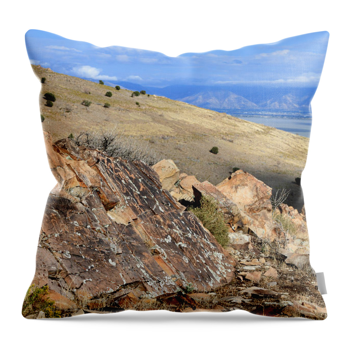 Utah Throw Pillow featuring the photograph Utah Lake Petroglyph Panel #2 by Brett Pelletier