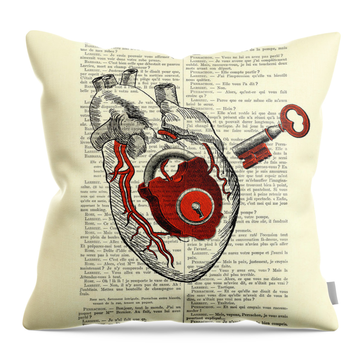 Valentine's Day Gift Throw Pillow featuring the digital art Valentine's Day Gift, Heart With Key by Madame Memento