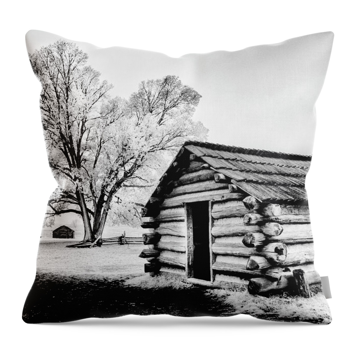 Early American Throw Pillow featuring the photograph Valley Forge Winter Troops Hut              by Paul W Faust - Impressions of Light