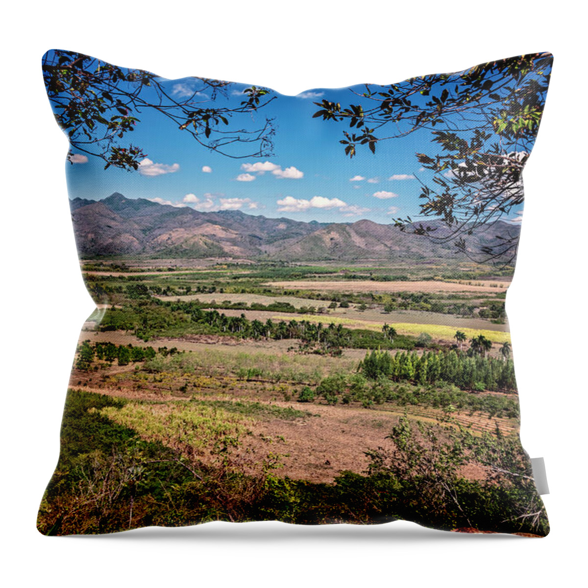 Joan Carroll Throw Pillow featuring the photograph Valley of the sugar Mills Trinidad Cuba by Joan Carroll