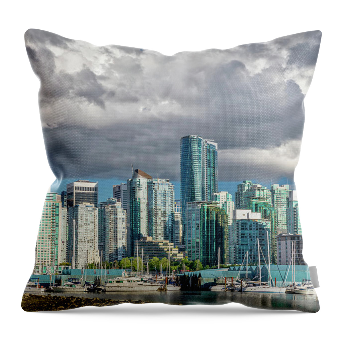 Bayshore West Marina Throw Pillow featuring the photograph Vancouver Skyline 1 by Jerry Fornarotto