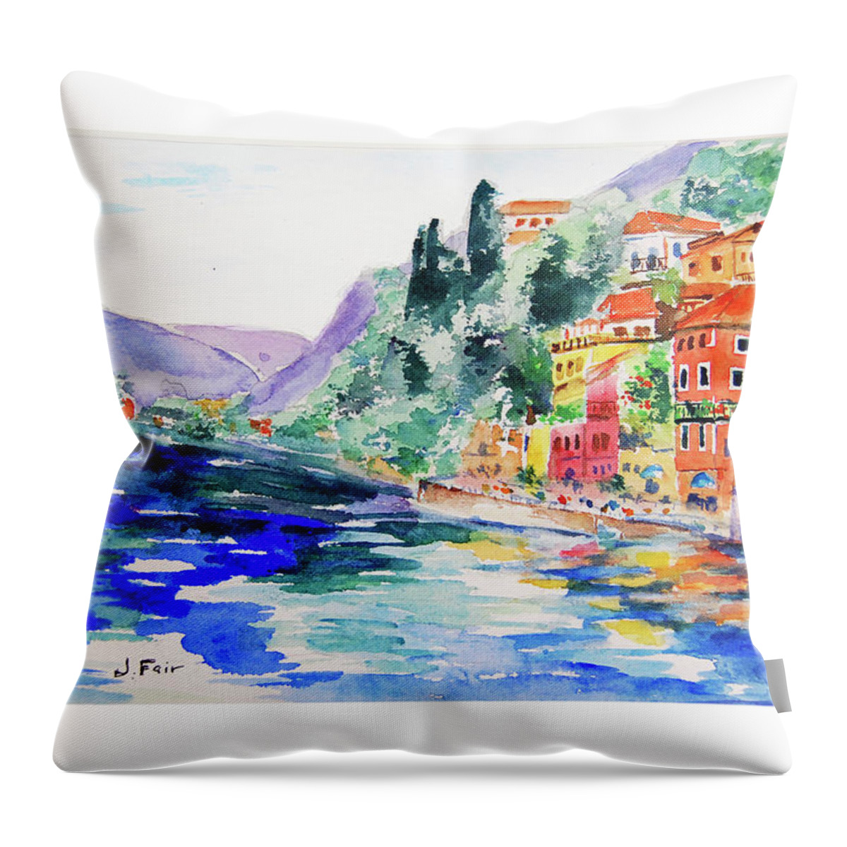 Lake Como Throw Pillow featuring the painting Varenna on Lake Como by Jerry Fair