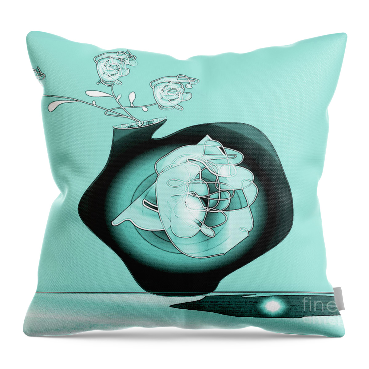 Drawing Throw Pillow featuring the digital art Vase and Flowers 3 by Iris Gelbart