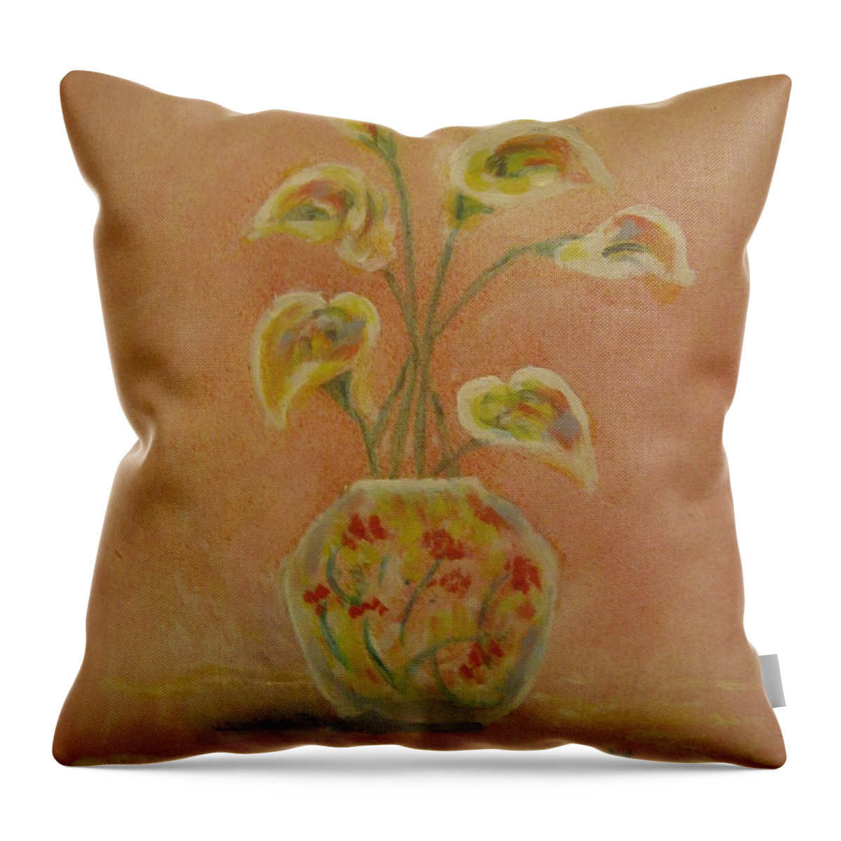 Flower Throw Pillow featuring the painting Vase of flowers by Sam Shaker