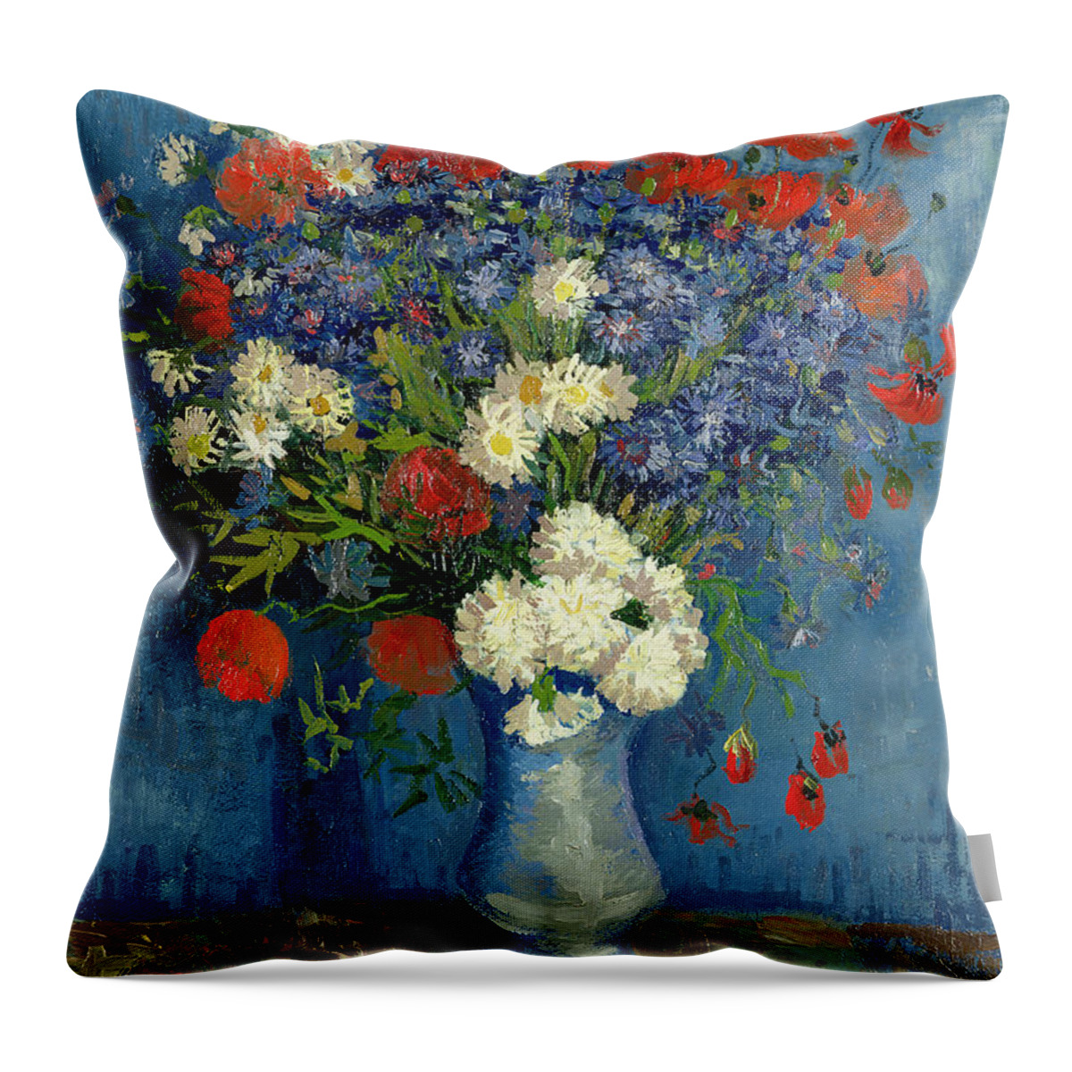 Still Throw Pillow featuring the painting Vase with Cornflowers and Poppies by Vincent Van Gogh