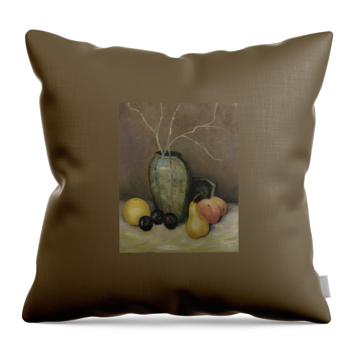 Still Life Throw Pillow featuring the painting Vase With Fruit by Pat Snook