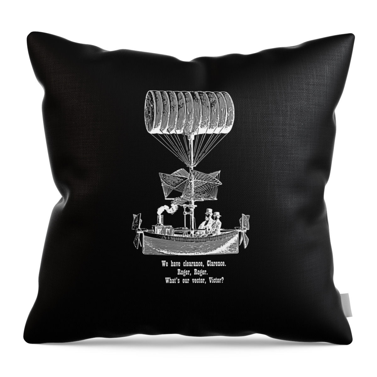 Airship Throw Pillow featuring the digital art Vector Victor Vintage Airship white Transparent by Barbara St Jean