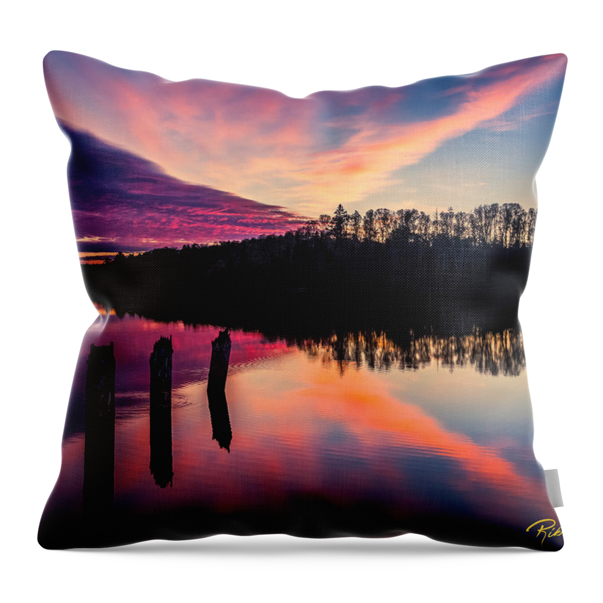 Atmosphere Throw Pillow featuring the photograph Veiled Sunset at Trestle Pines by Rikk Flohr