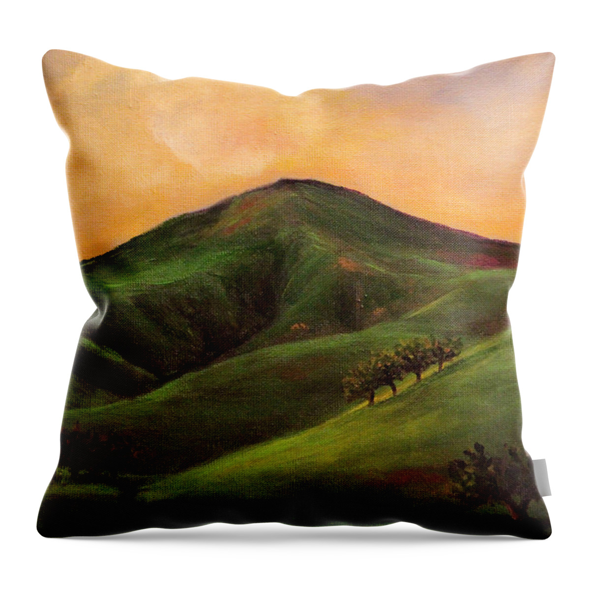 Hills Throw Pillow featuring the painting Velvet Hills and Orange Sherbet Skies by Janet Greer Sammons