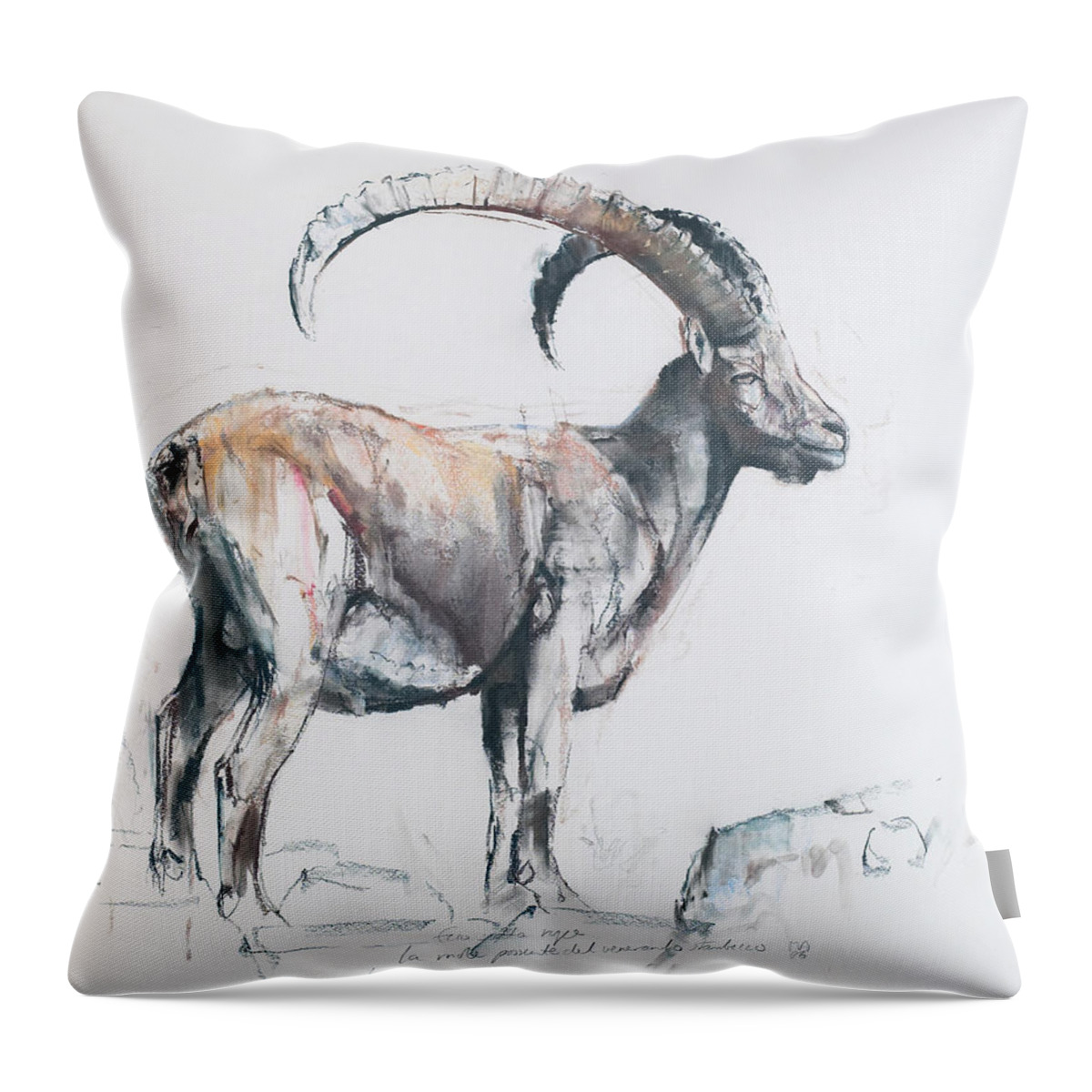 Male Throw Pillow featuring the painting Venerando Stambecco by Mark Adlington