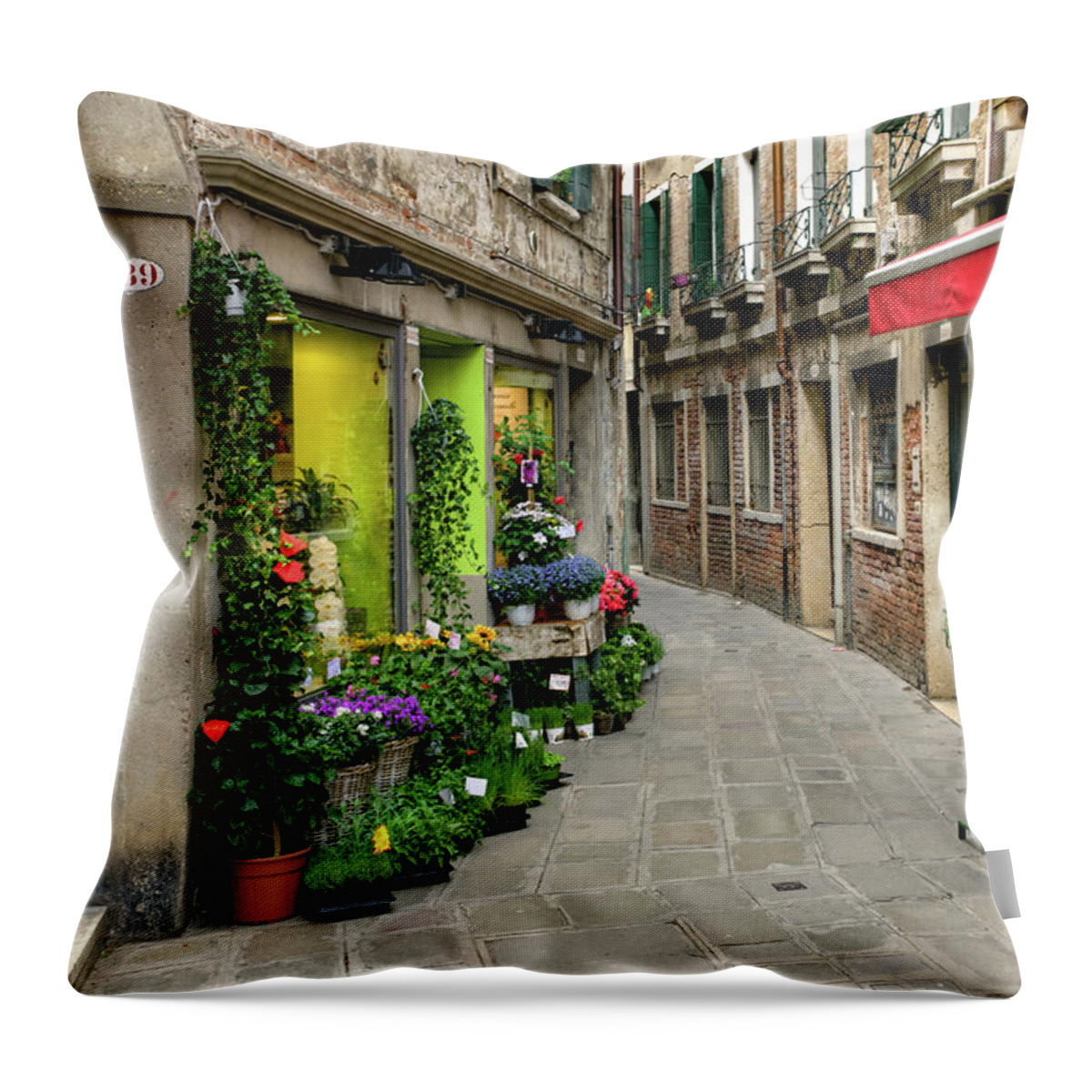 Venice Throw Pillow featuring the photograph Venetian Flower Shop by Rebekah Zivicki