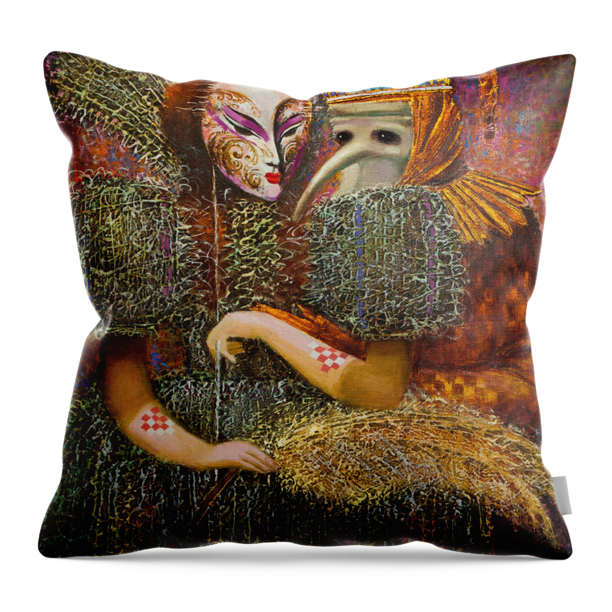 Venetian Mask Throw Pillow featuring the painting Venetian Masks by Valentina Kondrashova