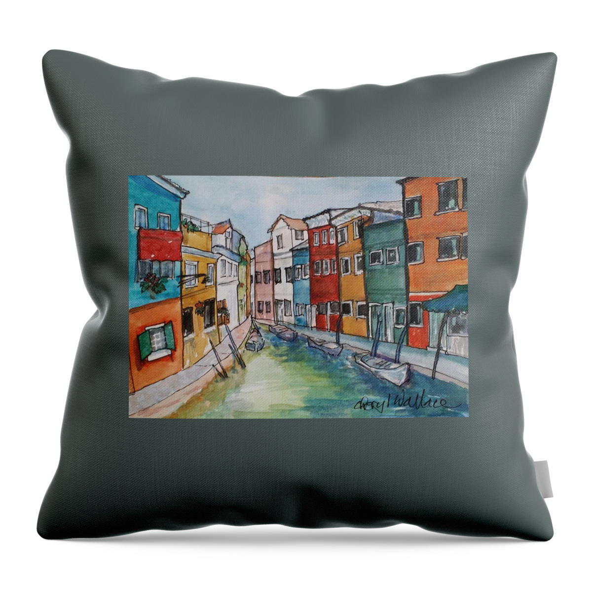 Italy Throw Pillow featuring the painting Venetian Waterfront by Cheryl Wallace