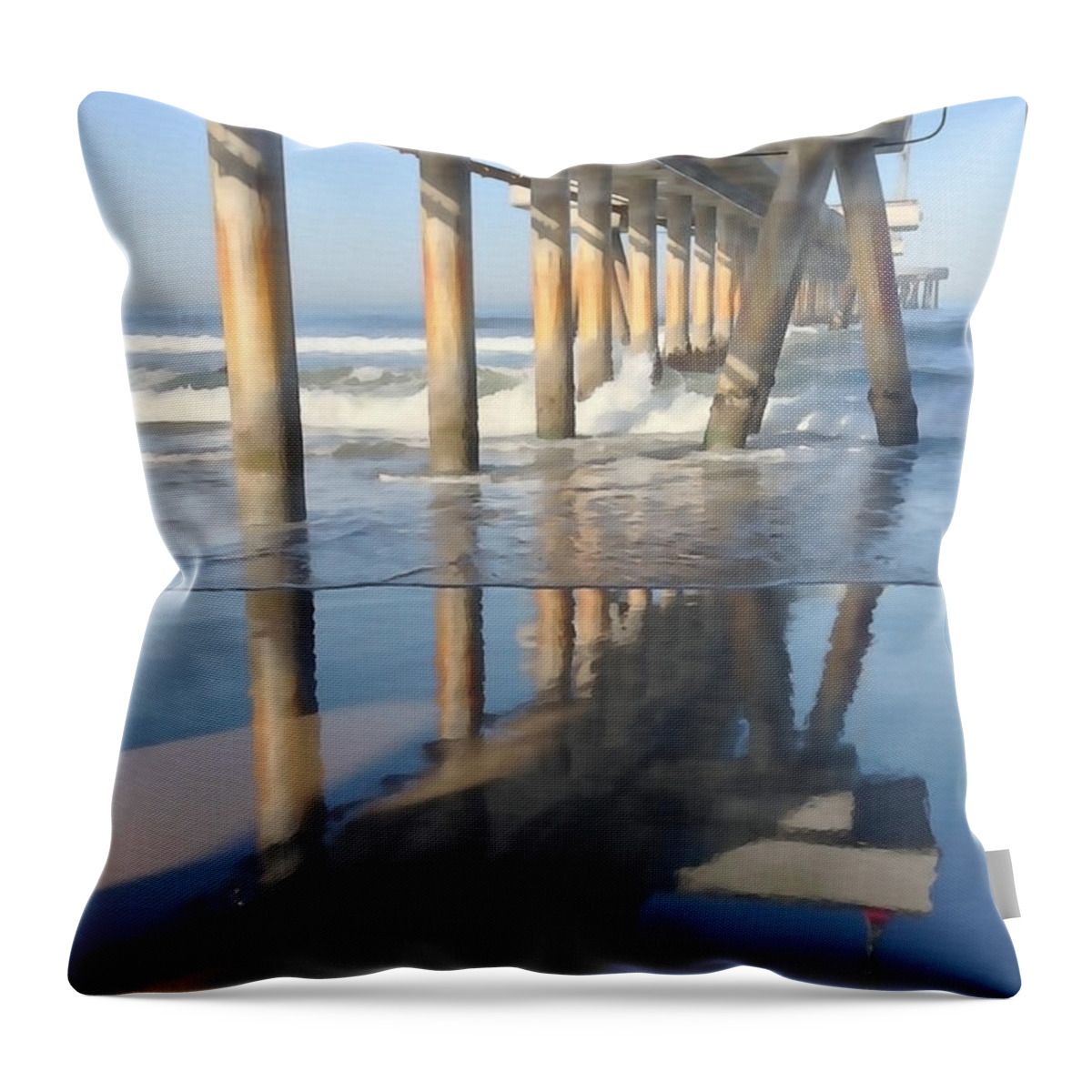 Venice Beach Pier Throw Pillow featuring the photograph Venice Beach Pier Reflection by Art Block Collections