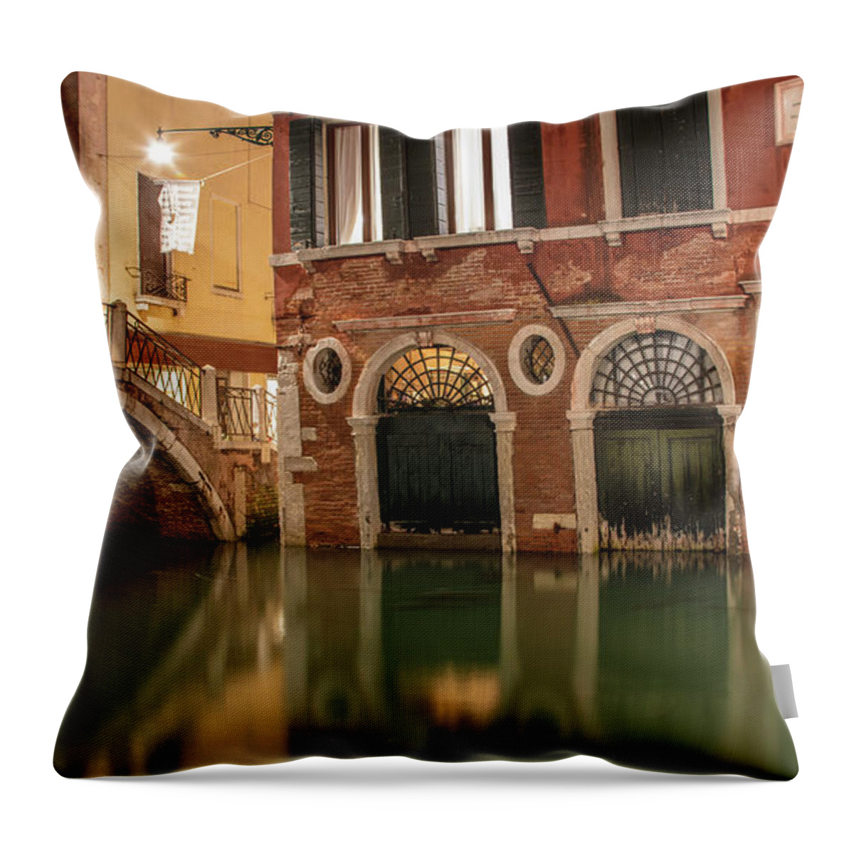 Canon Throw Pillow featuring the photograph Venice Canal in evening by John McGraw