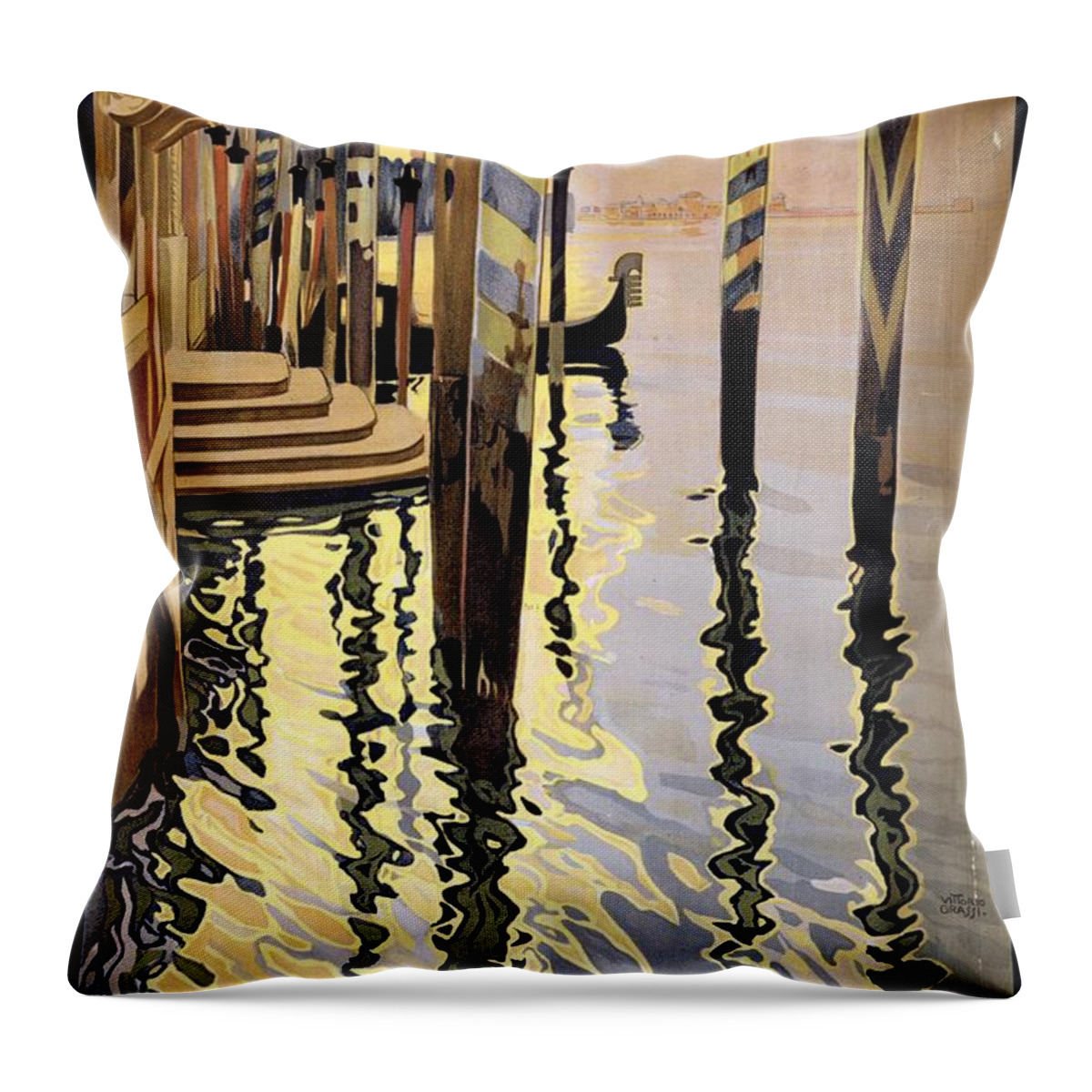 Venise Throw Pillow featuring the mixed media Venise Et Le Lido - Venice, Italy - Retro travel Poster - Vintage Poster by Studio Grafiikka