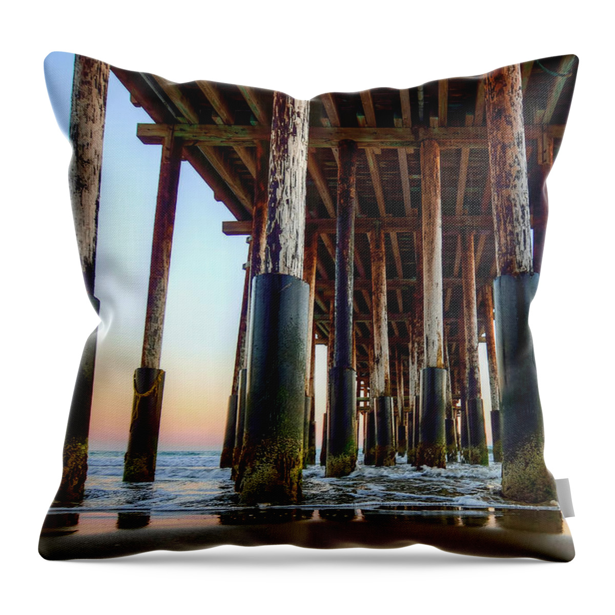 Pier Throw Pillow featuring the photograph Ventura Pier Blue and Gold 1 by Wendell Ward