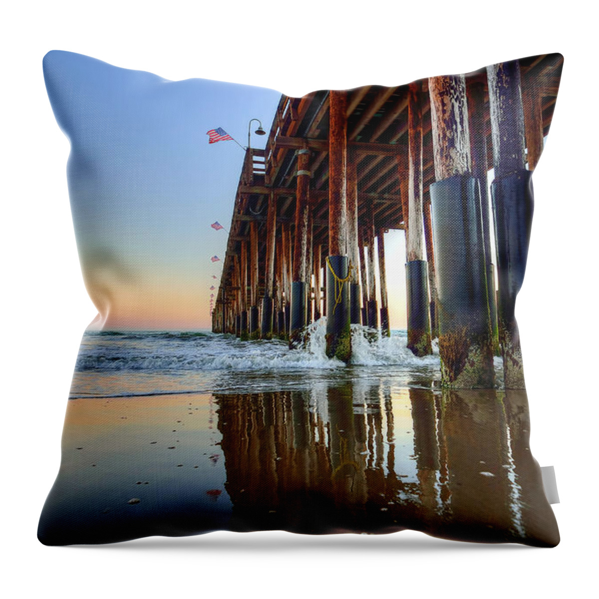Pier Throw Pillow featuring the photograph Ventura Pier Blue and Gold 2 by Wendell Ward